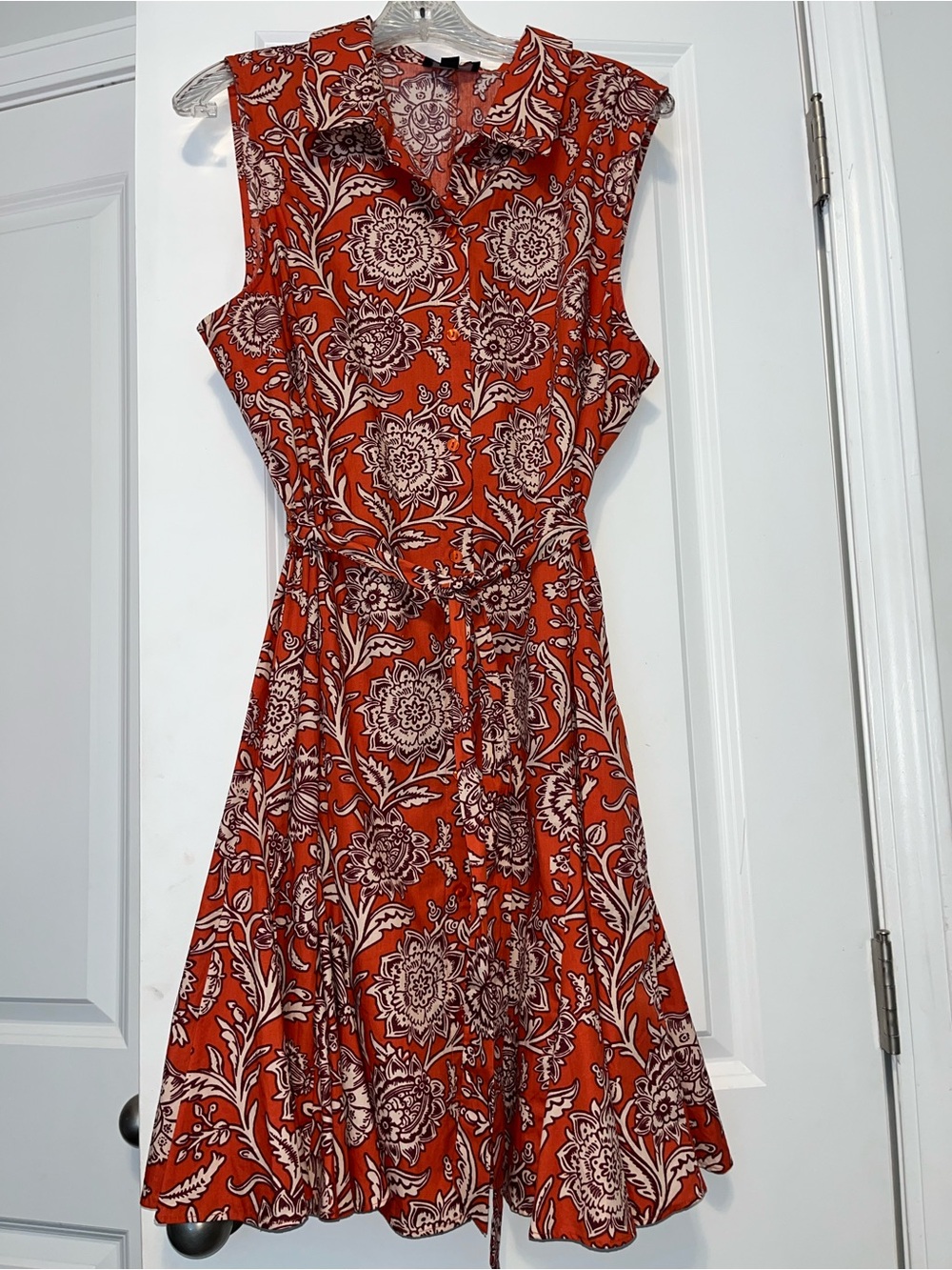 MSK Rust Floral Sleeveless Tie-Waist Midi Dress